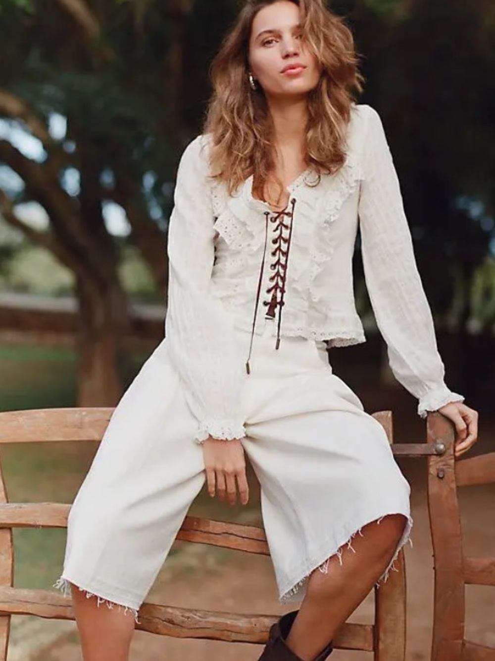 Pleated High-Rise Culotte Jeans NWOT PILCRO COLOR- Ivory - Picture 4 of 5